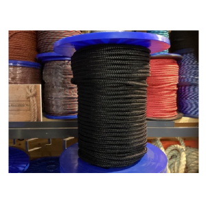 Rol zwart gevlochten polyester touw met kern 102 meter lang 10 MM dik